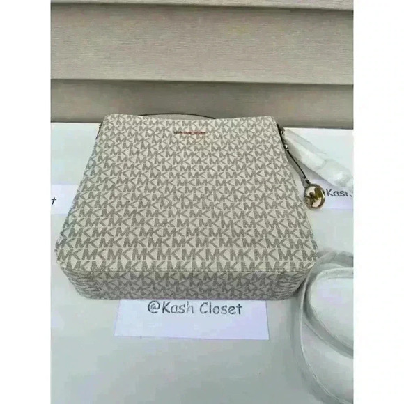 Michael Kors Crossbody Messenger Bag MK Signature Large JetSet Xbody Light Cream - Picture 6 of 10